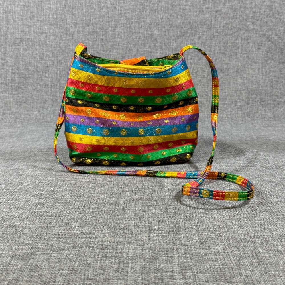 VTG Marlo Crossbody Bag Womens Small Rainbow Glitter Striped Boho Festival Purse